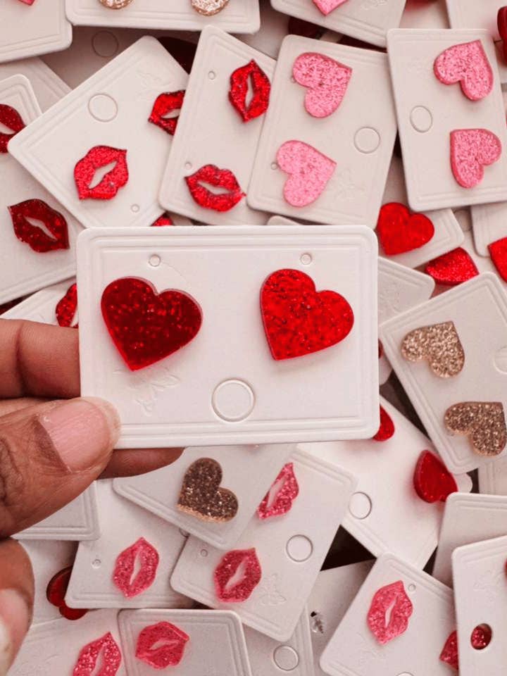 Valentine's Heart & Kiss Sparkly Acrylic Studs-W for wholesale by Swaary