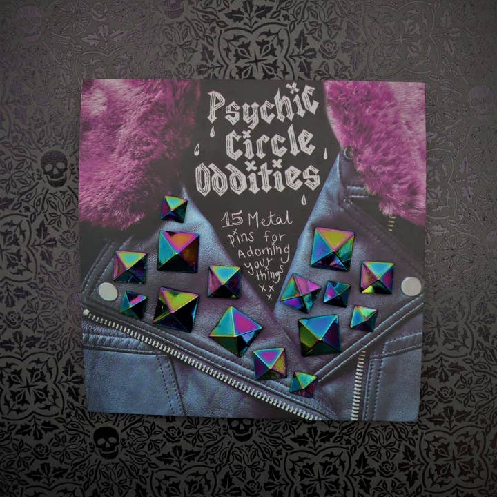 Psychic circle oddities - Wholesale Brooch - Rainbow colored metal pyramid stud pin set- 15 pieces! Great4