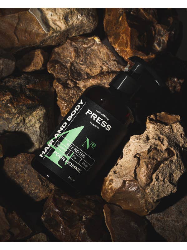 Pour Homme para cabello y cuerpo número 4 para hombre Bergamota, higo y almizcle para venta al por mayor de Press Gurwitz Perfumerie