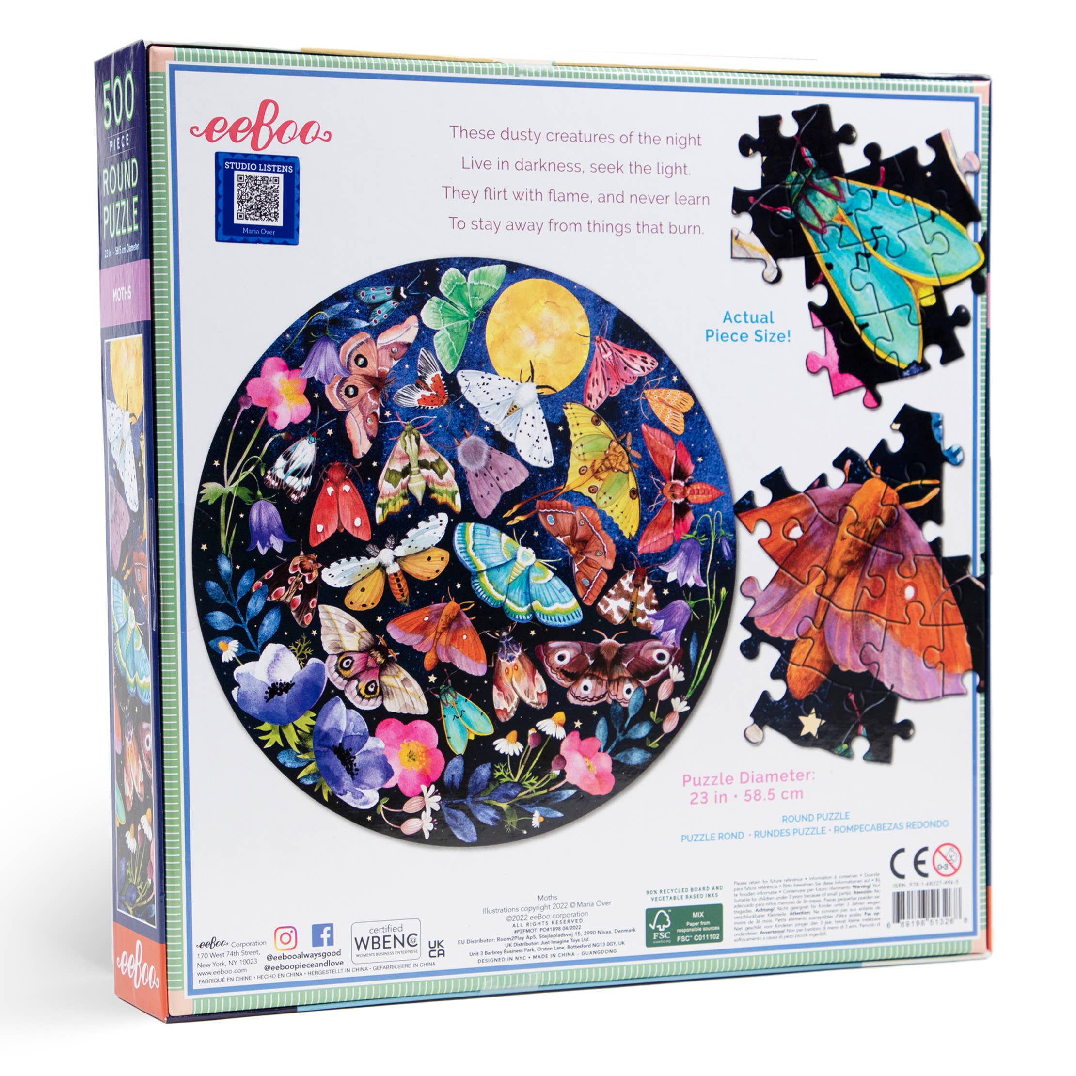 eeBoo - Wholesale Puzzle - Adult - Moths 500 Piece Round Puzzle1