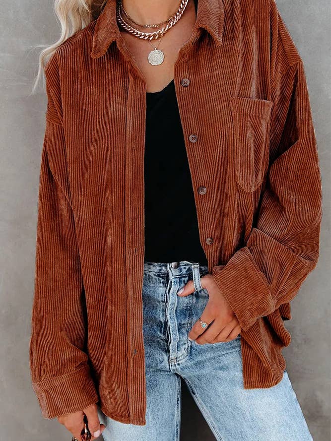 Brown Corduroy Shacket Shirt Jacket Women STC209 -B2 for wholesale on Faire1