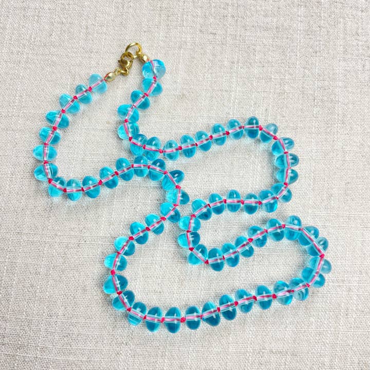 Blue Glass Hand-knotted Beaded Necklac for wholesale by Ewelina Pas Jewelry