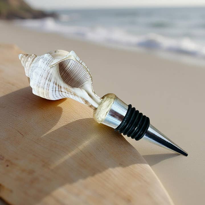 Fox Striped Conch Shell Wine Stopper – Gold Base for wholesale by Shell Yeah By Jaks LLC
