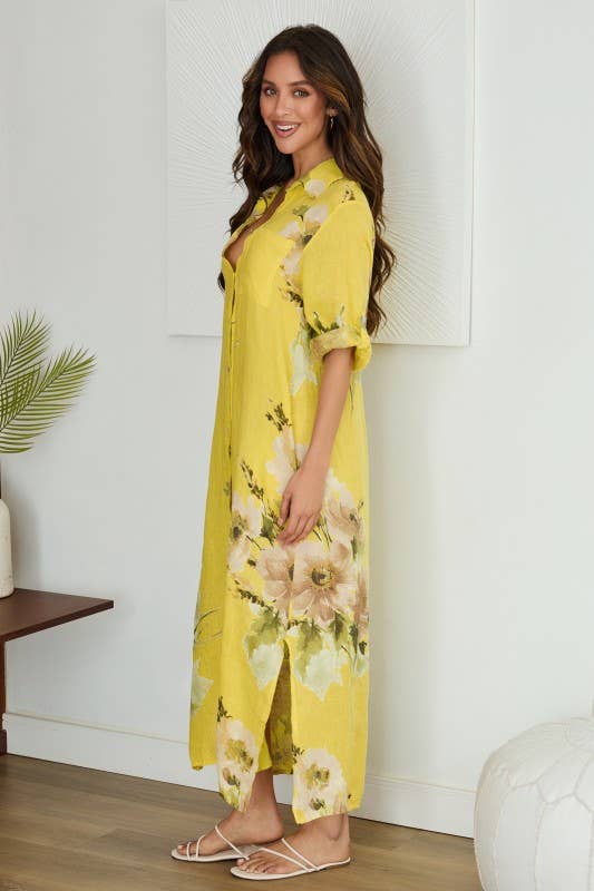 Wholesale BUTTON DOWN MAGNOLIA FLOWERS LINEN DRESS (5-42-MAGNOLIA) for ...