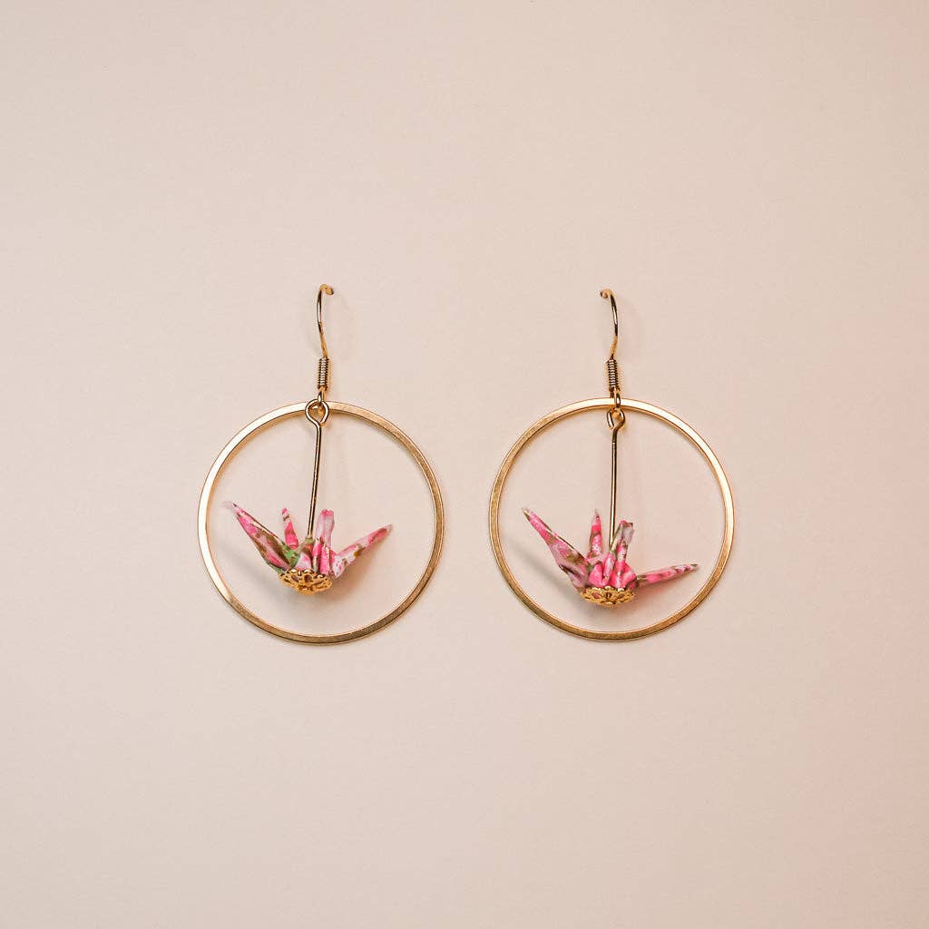 Kamyi.Art Origami Designs - Wholesale Dangle Earrings - Small Crane and Hoop Earrings in Gold7