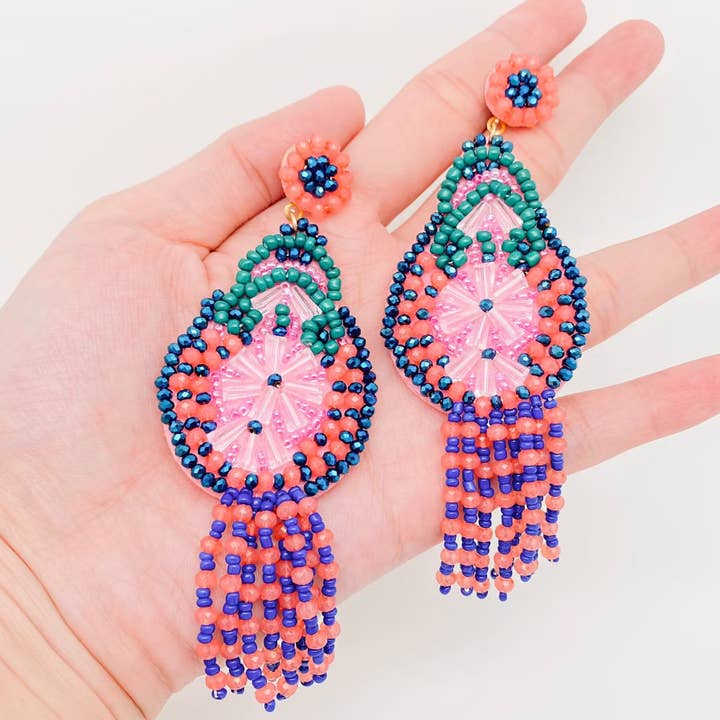Handmade Colored Acrylic Beaded Tassels Post Earrings for wholesale by Mio Queena