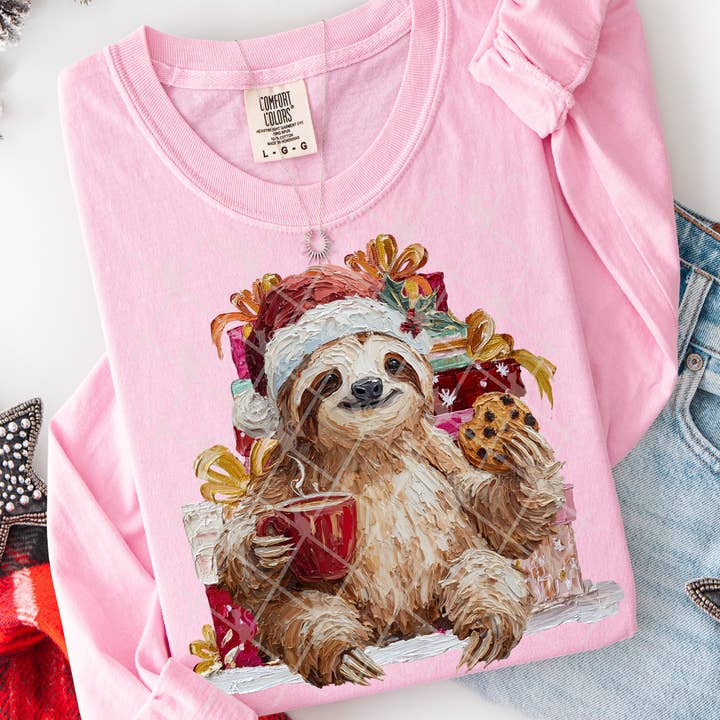 Preguiça de Natal Pintada à Mão #2774 Transferência DTF por atacado de Flawless Transfers