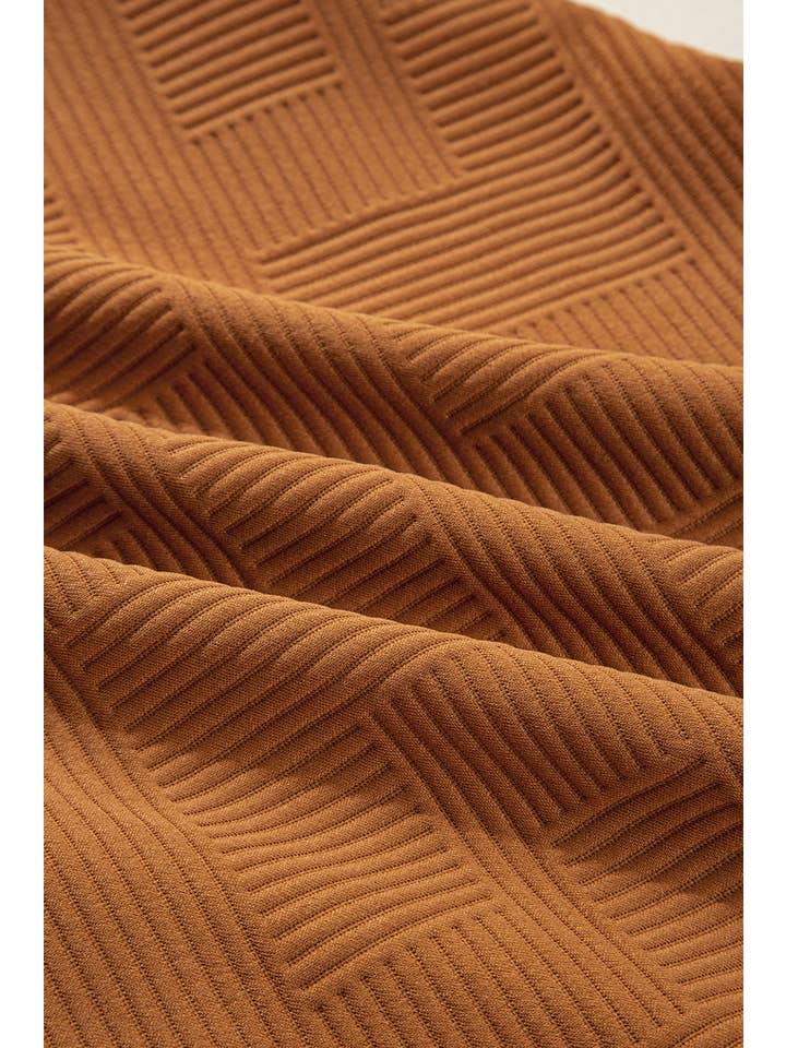 Desert Gold Textured Quarter Zip Collar 3/4 Sleeve Mini Dress for wholesale on Faire6