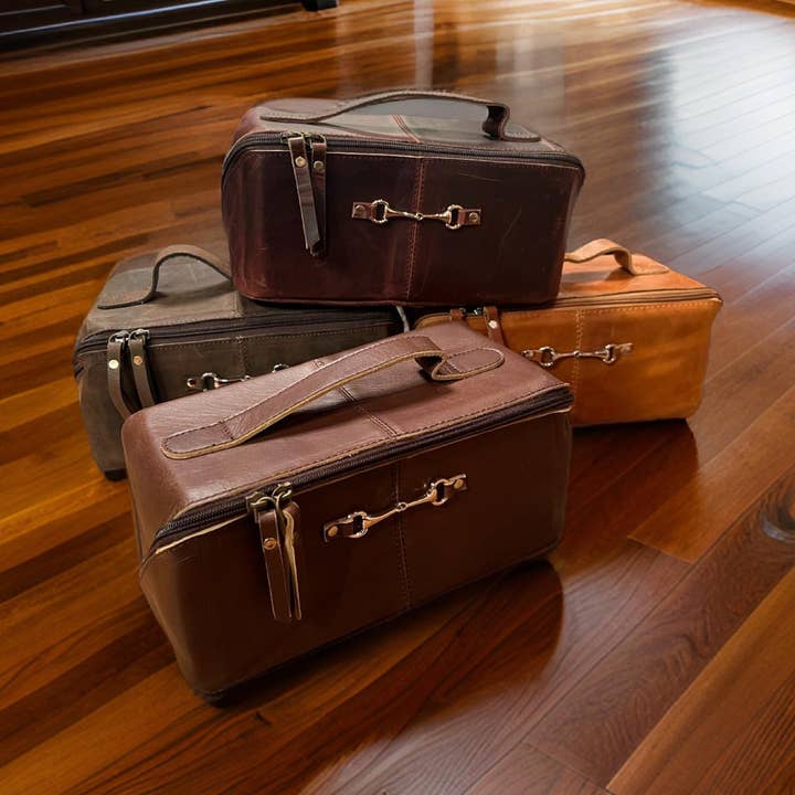 Equestrian Toiletry Bag Distressed Oily Leather Snaffle Bit for wholesale by Westrian International