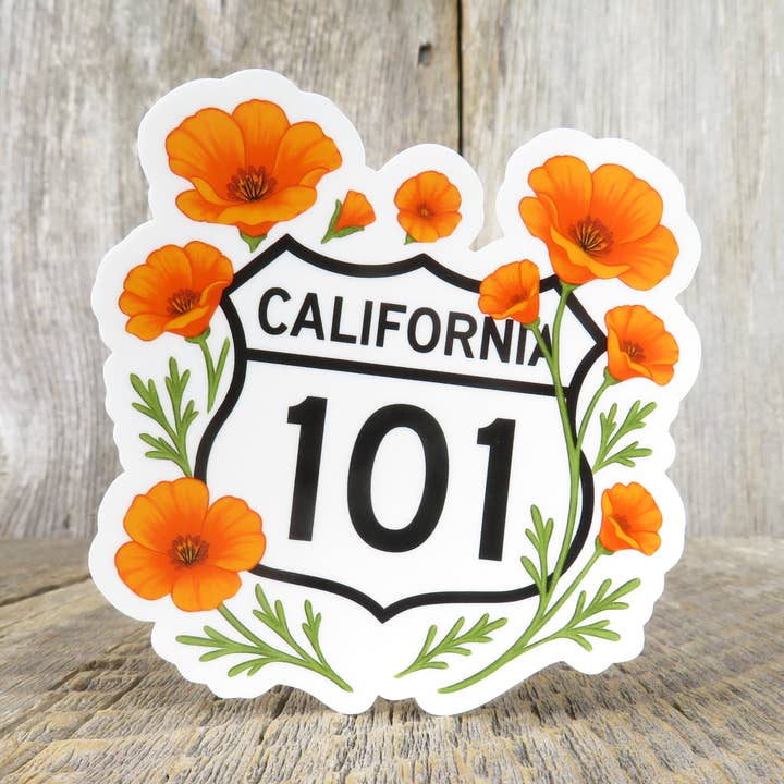 California State Highway 101 Street Sign Sticker With Poppies Souvenir Travel for wholesale by Kirk's Krafts