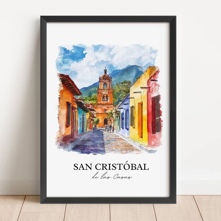 Premium Travel Art - Wholesale Art Print - San Cristobal de Las Casas Wall Art, Chiapas Print, Mexico Watercolor Art, Chiapas MX Gift, Travel Print, Travel Poster, Housewarming Gift5