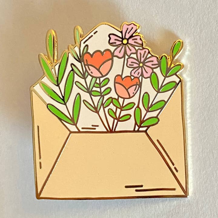 Envelope with Flowers Hard Enamel Pin for wholesale by The Aesthetics Studio