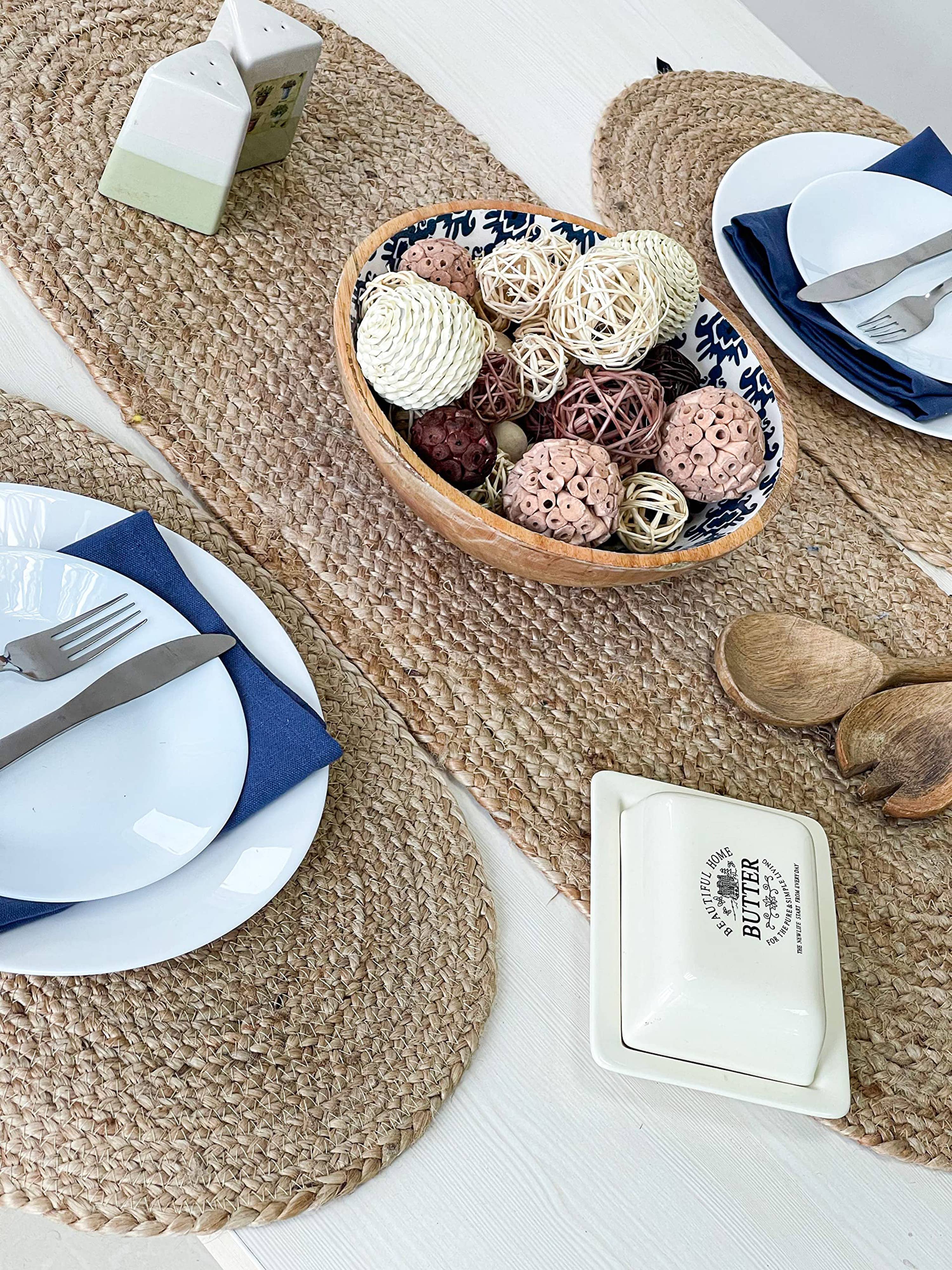 OVAL BRAIDED TABLE RUNNER, NATURAL JUTE, 13'' x 36''. for wholesale on Faire2