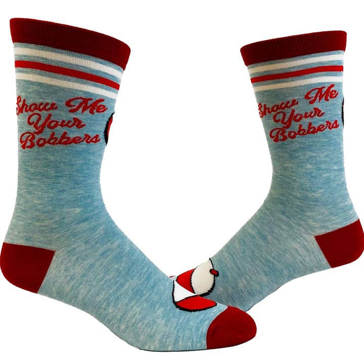 bleu Chaussettes pour hommes Show Me Your Bobbers Funny Fishing Fish Cadeau en vente sur Faire