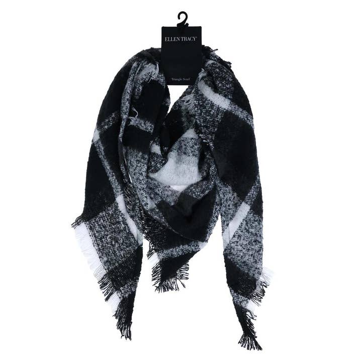 Black Combo Winter Plaid Triangle Scarf for wholesale on Faire