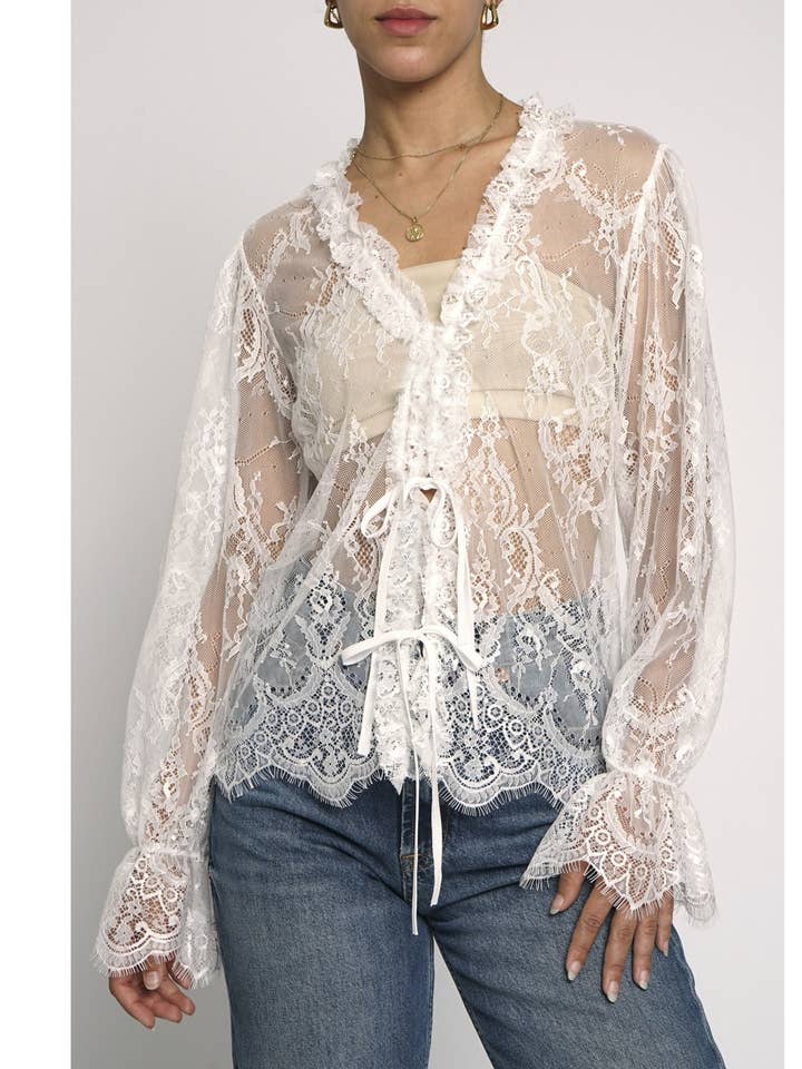 LACE TIE FRONT BLOUSE for wholesale by Sans Souci