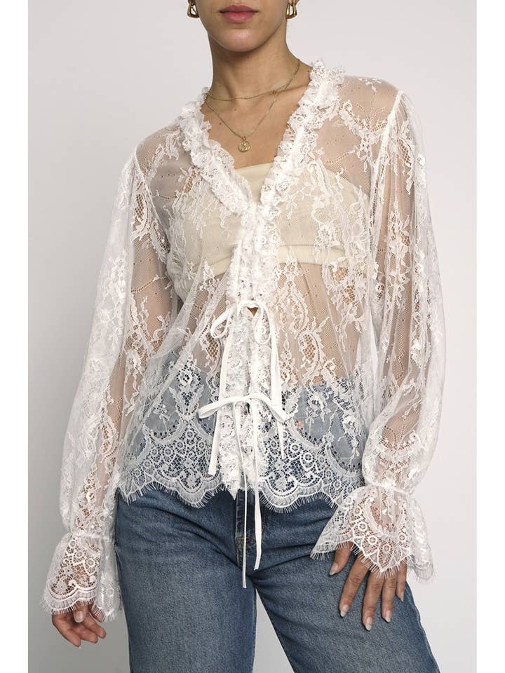 LACE TIE FRONT BLOUSE for wholesale by Sans Souci