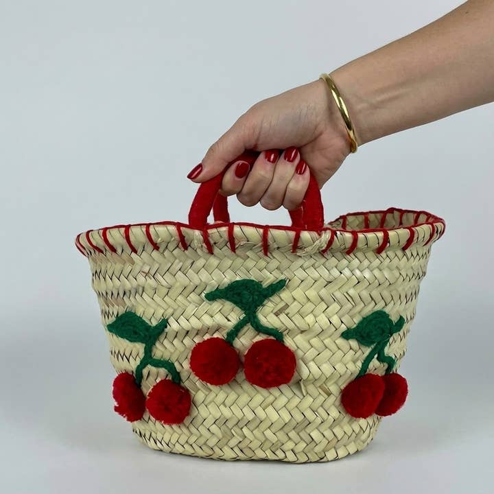 Mini Woven Straw Cherry Basket - Boho Summer Tote Bag for wholesale by Melecraft