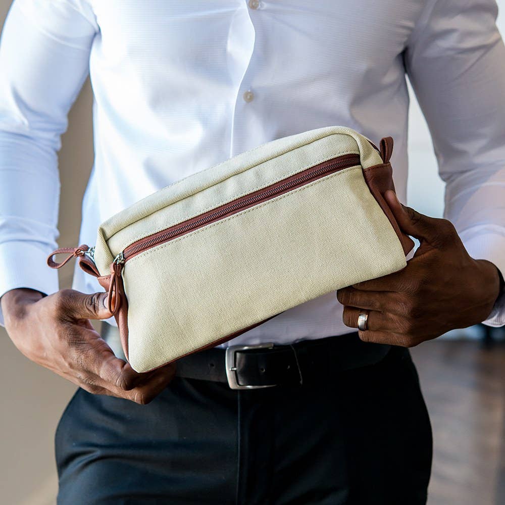 Weddingstar Inc. – wholesale Toiletry bag – men's – Dual Compartment Travel Toiletry Bag - Light Brown Canvas3