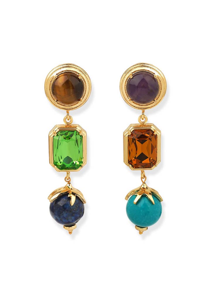 Flora Lapis Turkis Tigerøje Ametyst & Krystal Øreringe for engroshandel hos Ninon