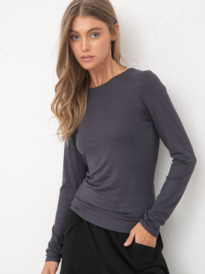 EVERYDAY FITTED LONG SLEEVE TOP FWMT2716 for wholesale by Wasabi + Mint