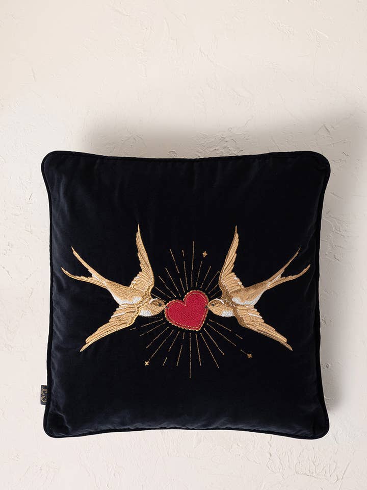 Swallow Heart Cushion Cover for wholesale by Elizabeth Scarlett Ltd
