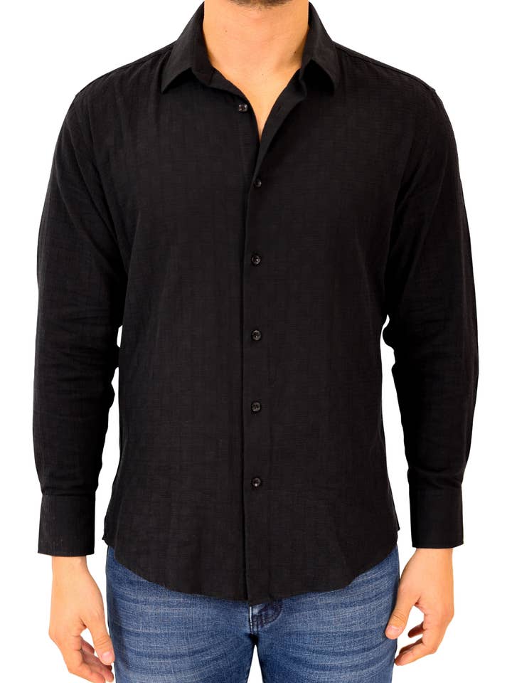 242219 - Svart långärmad skjorta med knappar för wholesale av Bespoke Moda