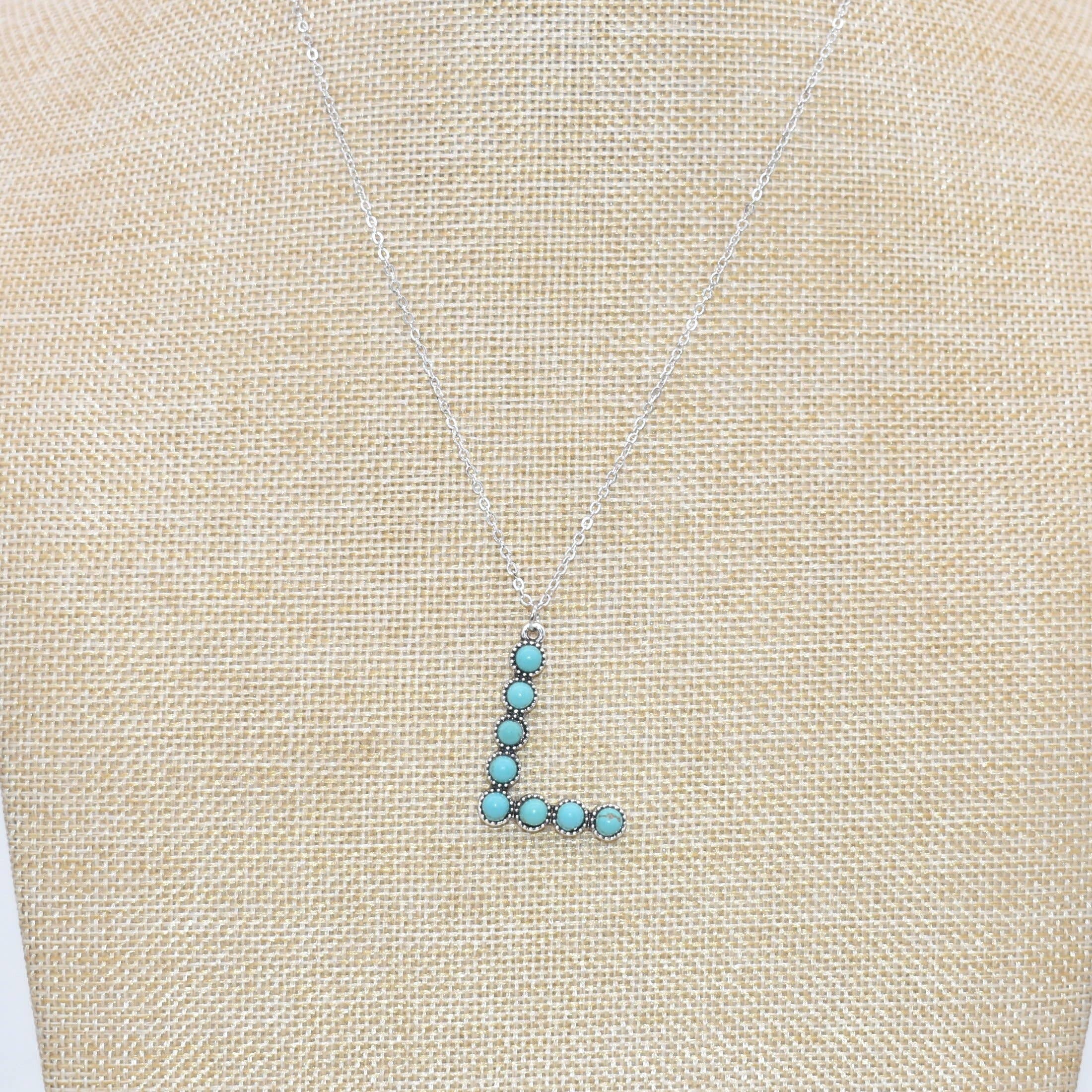 The Classy Cloth WS - Wholesale Pendant/Charm Necklace - Silver Turquoise Statement Letter Necklace RTS8