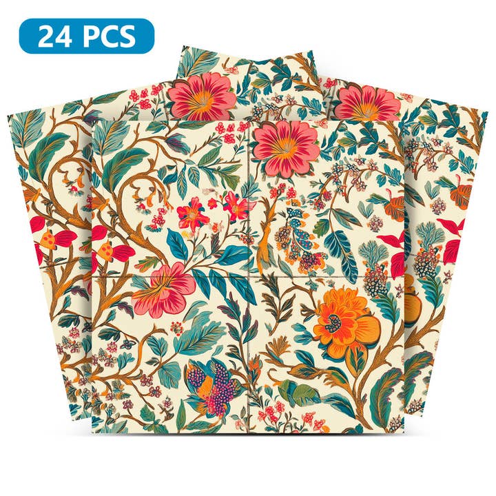 Flowers Colorful Blooming Tile Stickers Wallpaper Decal Model - R128 for wholesale by Mi Alma LLC