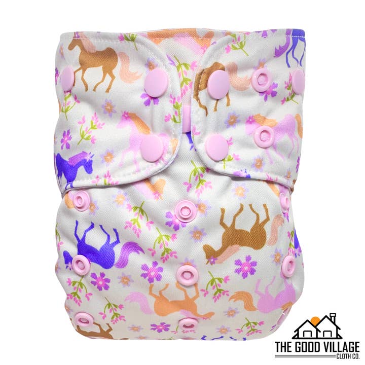 The Good Village Cloth Co + Market - Wholesale Diaper (Cloth) - Baby - One Size Pocket Diaper | Lavendar Horses