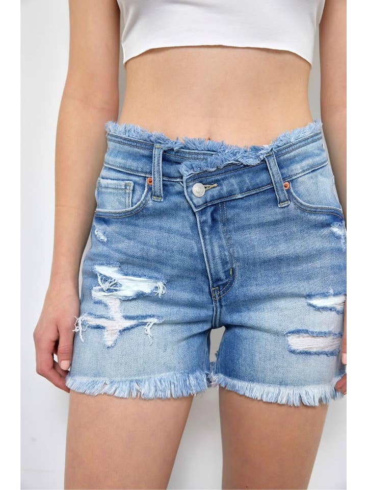 ARTEMIS VINTAGE - Vendita all'ingrosso Pantaloncini - Donna - SHORTS IN DENIM INCROCIATO A VITA ALTA3