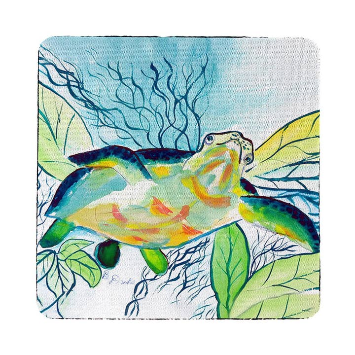 Lächelnde Meeresschildkröten-Untersetzer 4er-Set für den Großhandel von Betsy Drake Interiors