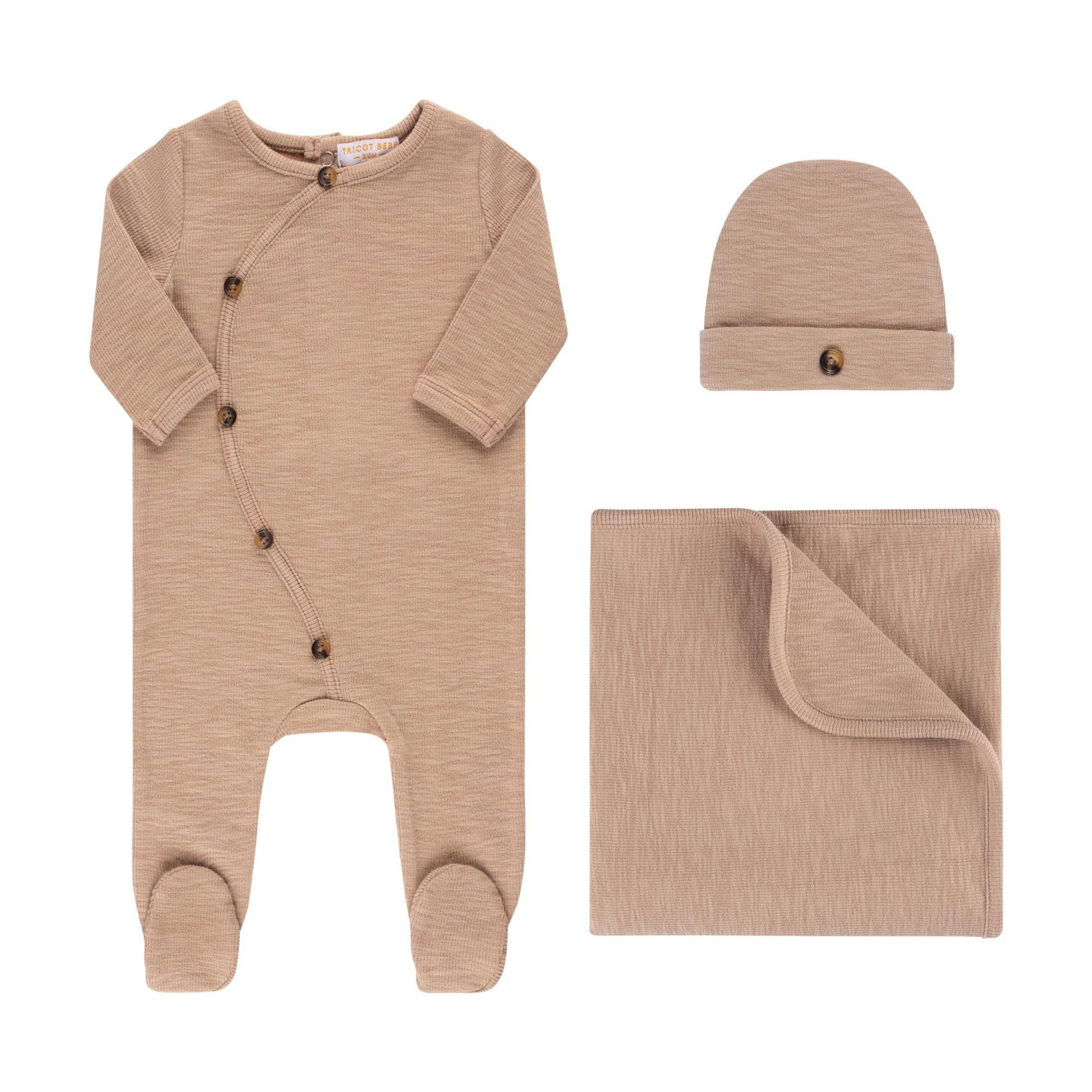 Tricot Bebe - Wholesale Clothing Set - Baby - Heather Ribbed Footie and Hat1