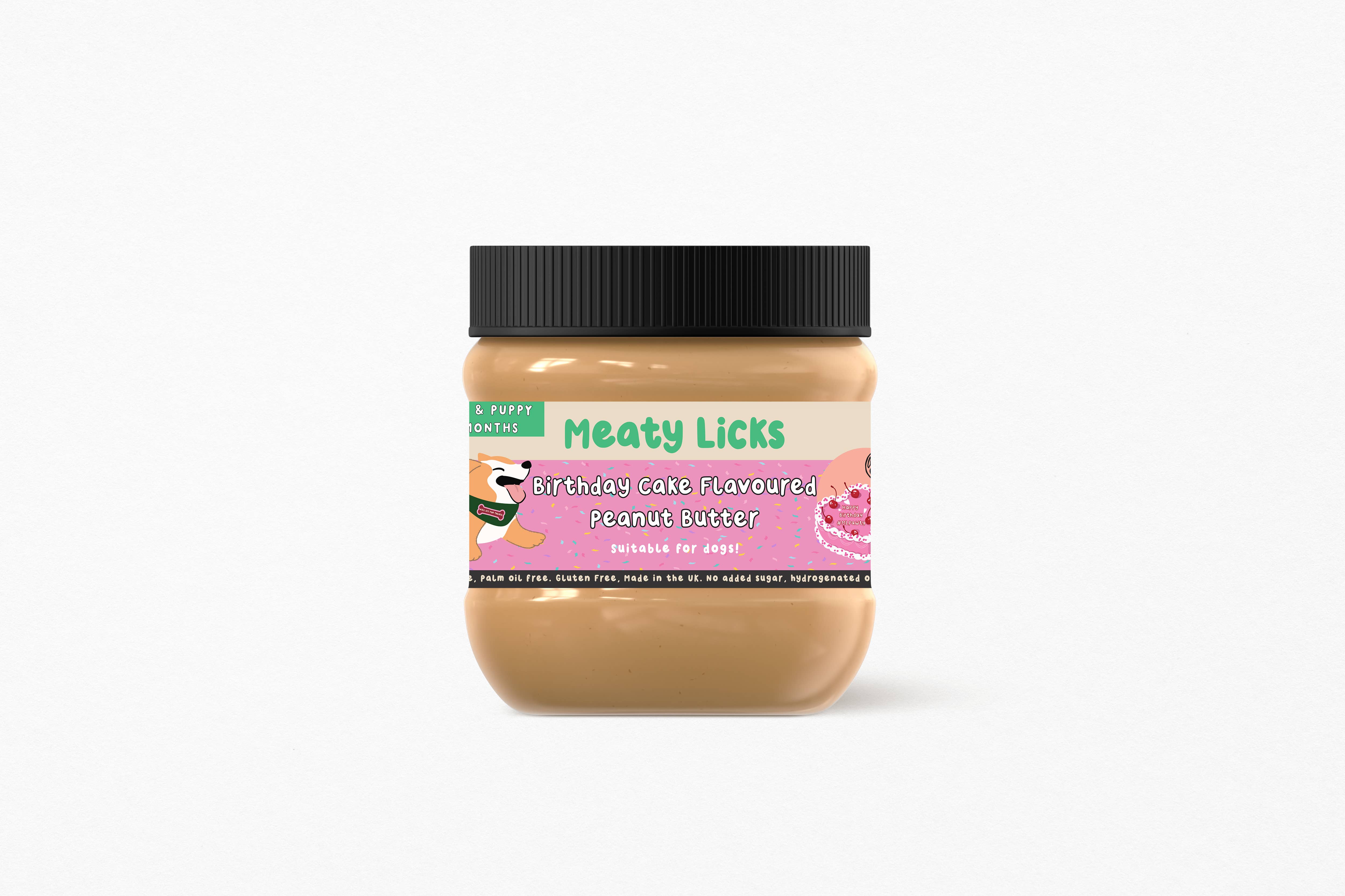 Apex Pet Products (Meaty Bubbles) - Wholesale Pet Treats - Dog - Birthday Cake Flavoured Peanut Butter Jar for dogs 350g