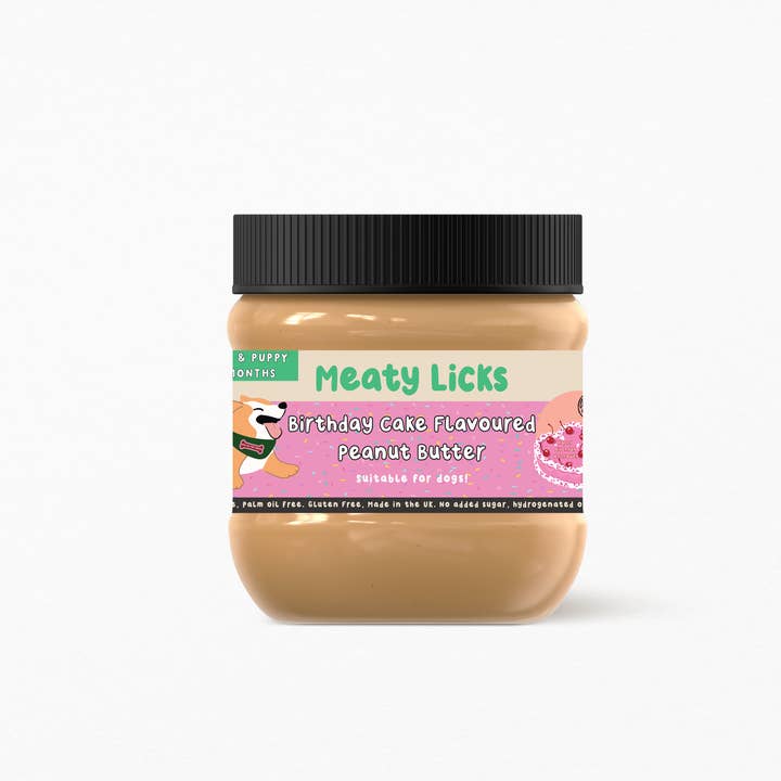 Apex Pet Products (Meaty Bubbles) - Wholesale Pet Treats - Dog - Birthday Cake Flavoured Peanut Butter Jar for dogs 350g