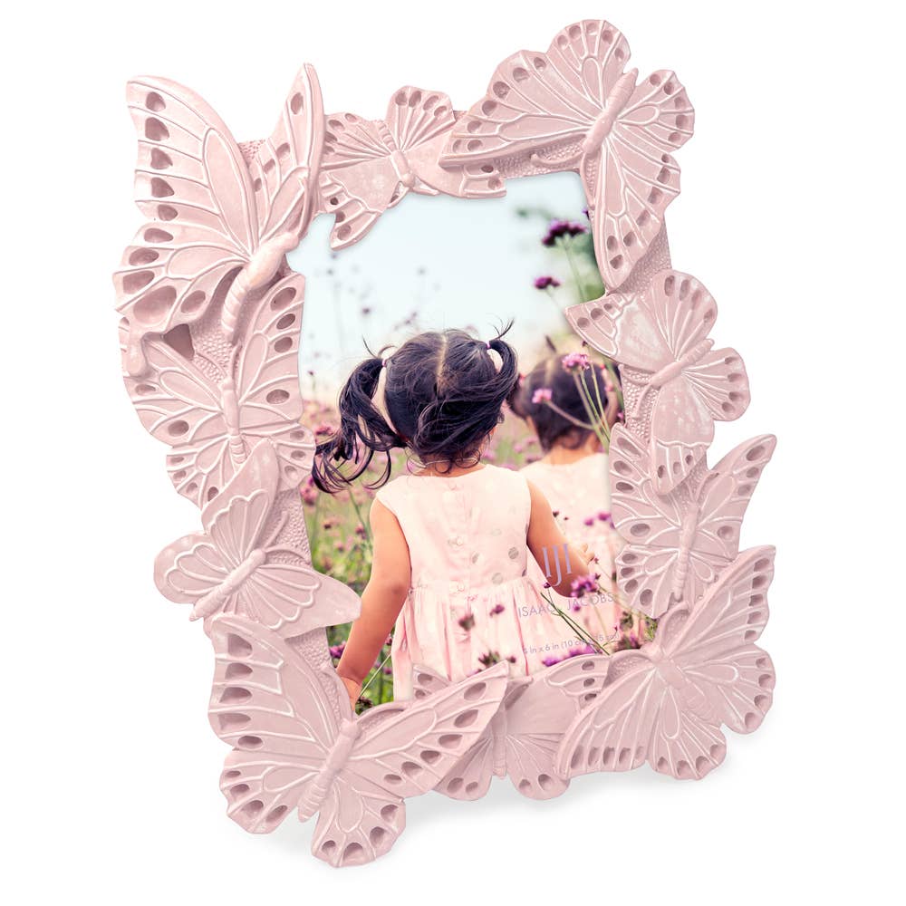 Isaac Jacobs International – Moldura por atacado – Porta-retratos em borboleta ornamentada Isaac Jacobs 4x6 Cavalete e Gancho2
