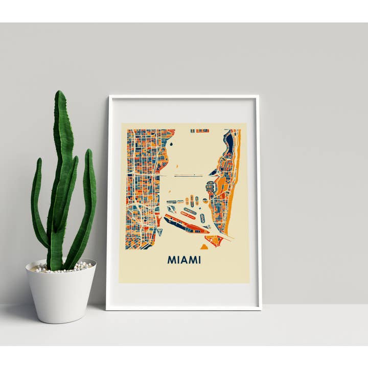 11" x 14" Prussian Miami Map Print - Chroma Style for wholesale by ILIKEMAPS