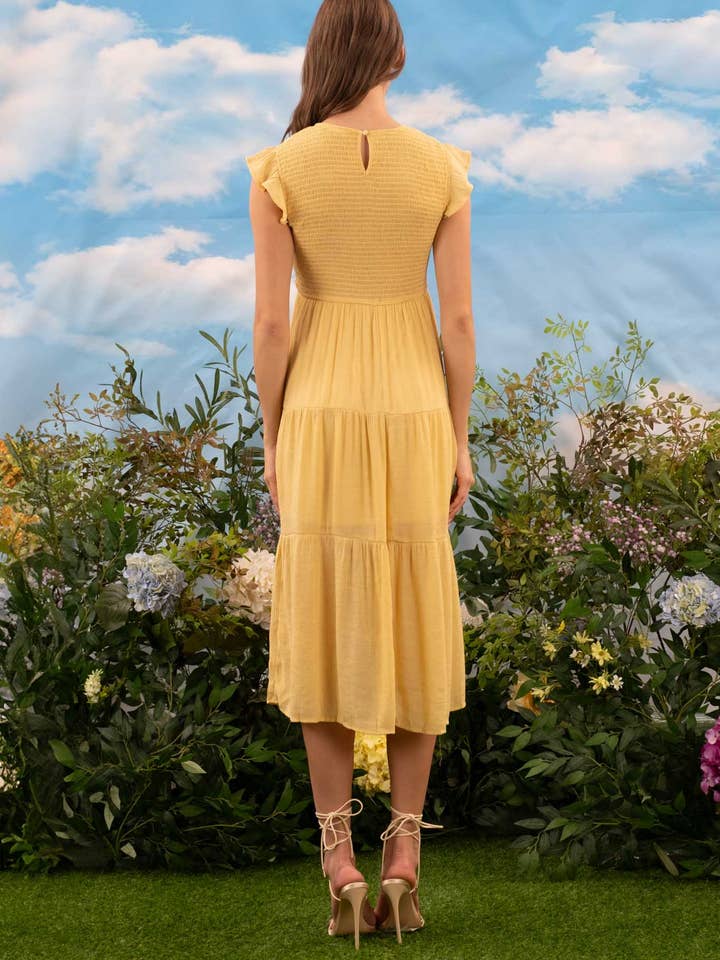 Blu Pepper - Wholesale Dress - Women's - SMOCKED TIERED MIDI DRESS