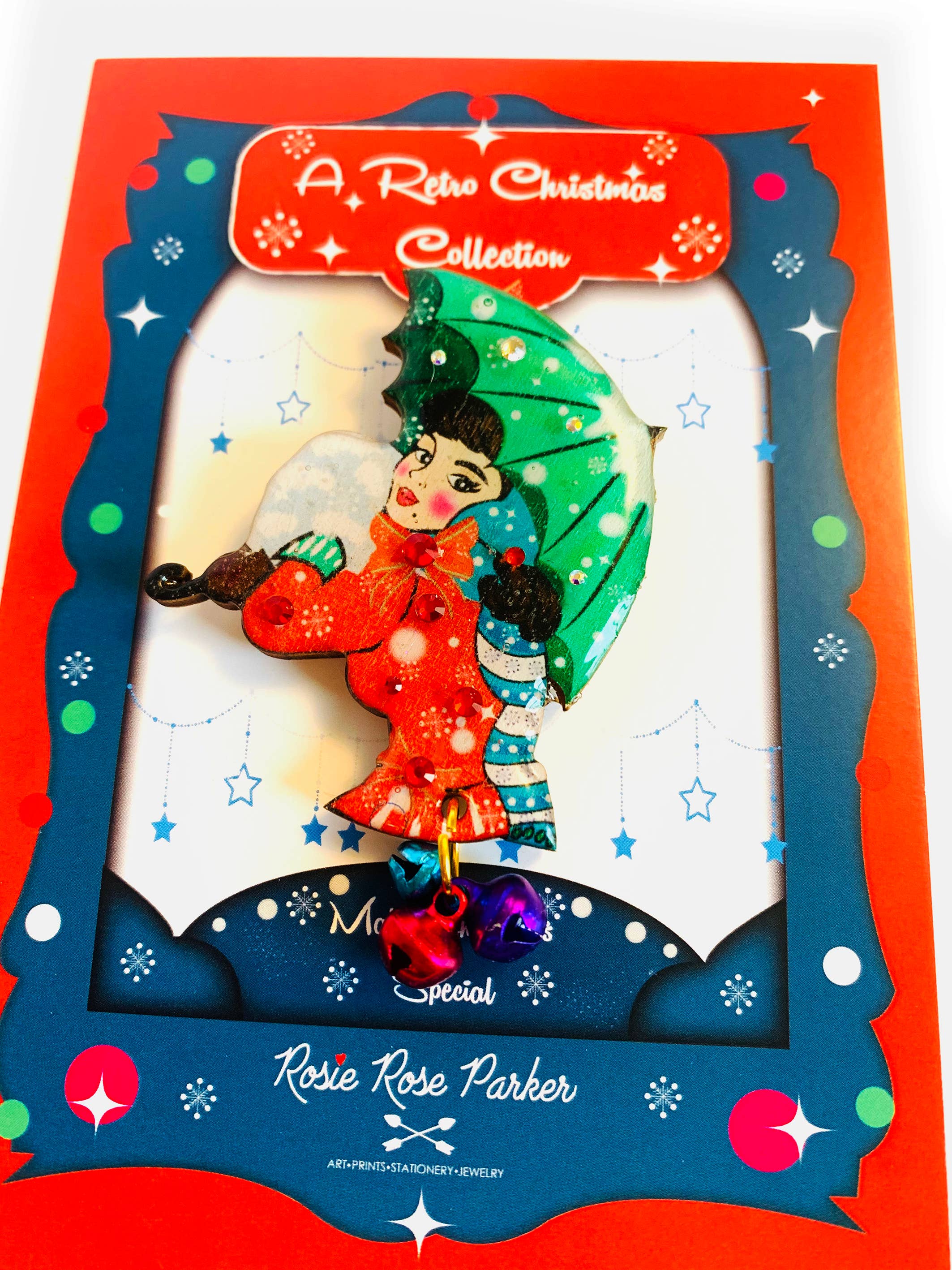 Rosie Rose Parker - Wholesale Brooch - Winter umbrella Christmas brooch Christmas jewellery festive11