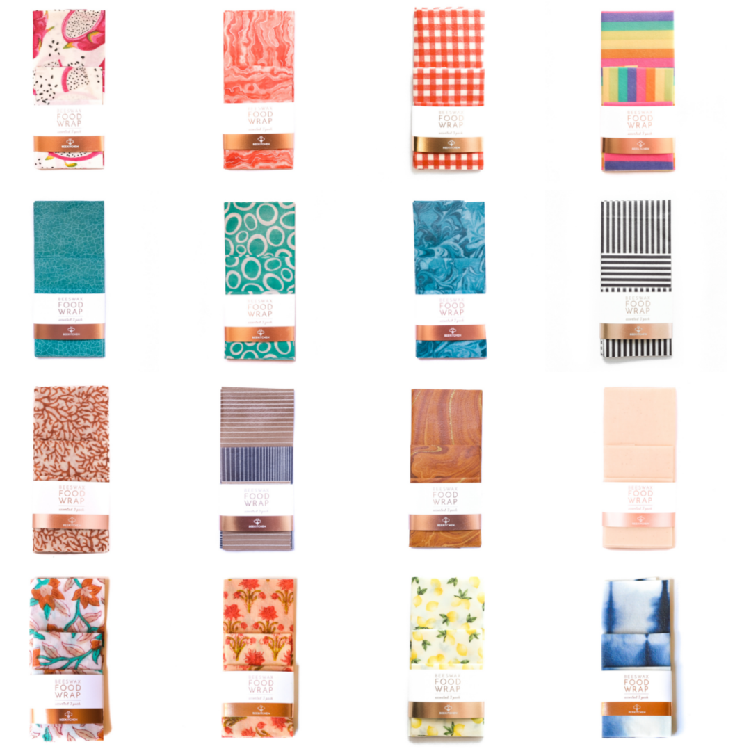 Bee Kitchen - Venta al por mayor Bolsa/envoltorio de alimentos - (paquete de 3) Envoltura de alimentos de cera de abeja con patrones surtidos1