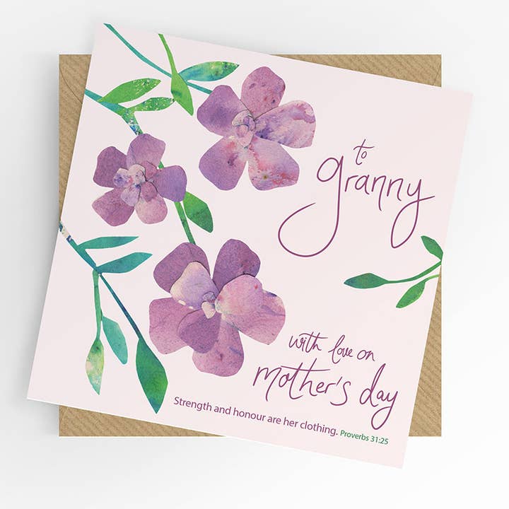 Tarjeta del Día de la Madre para Abuela con Escritura, Flores Moradas para venta al por mayor de Under the Willow Tree