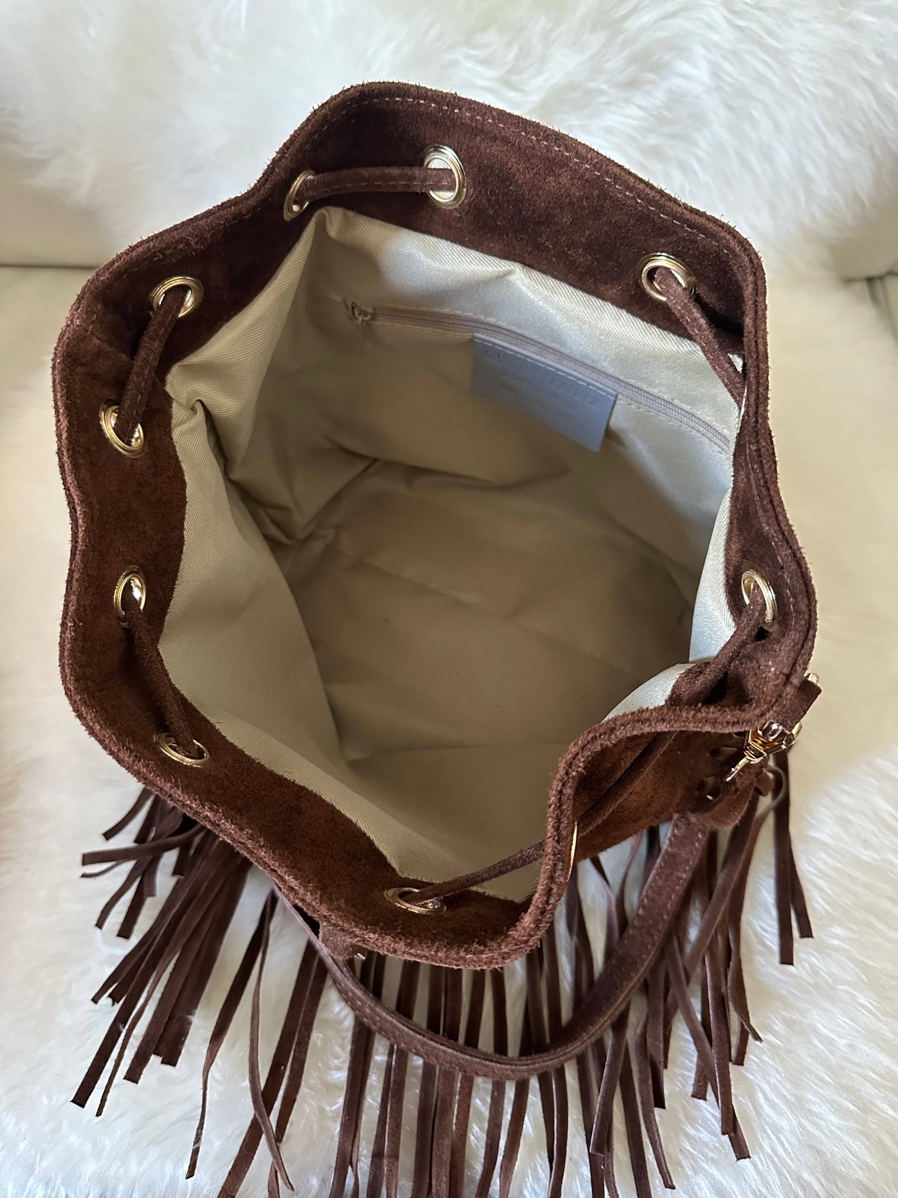 Zhade - Wholesale Shoulder Bag - Women's - SUEDE BUCKET - fringes5