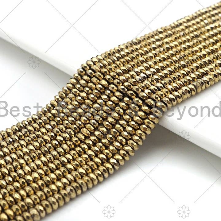 Darker Gold Hematite Rondelle Faceted Spacer Beads, Sku#S129 for wholesale by BestBeads&Beyond