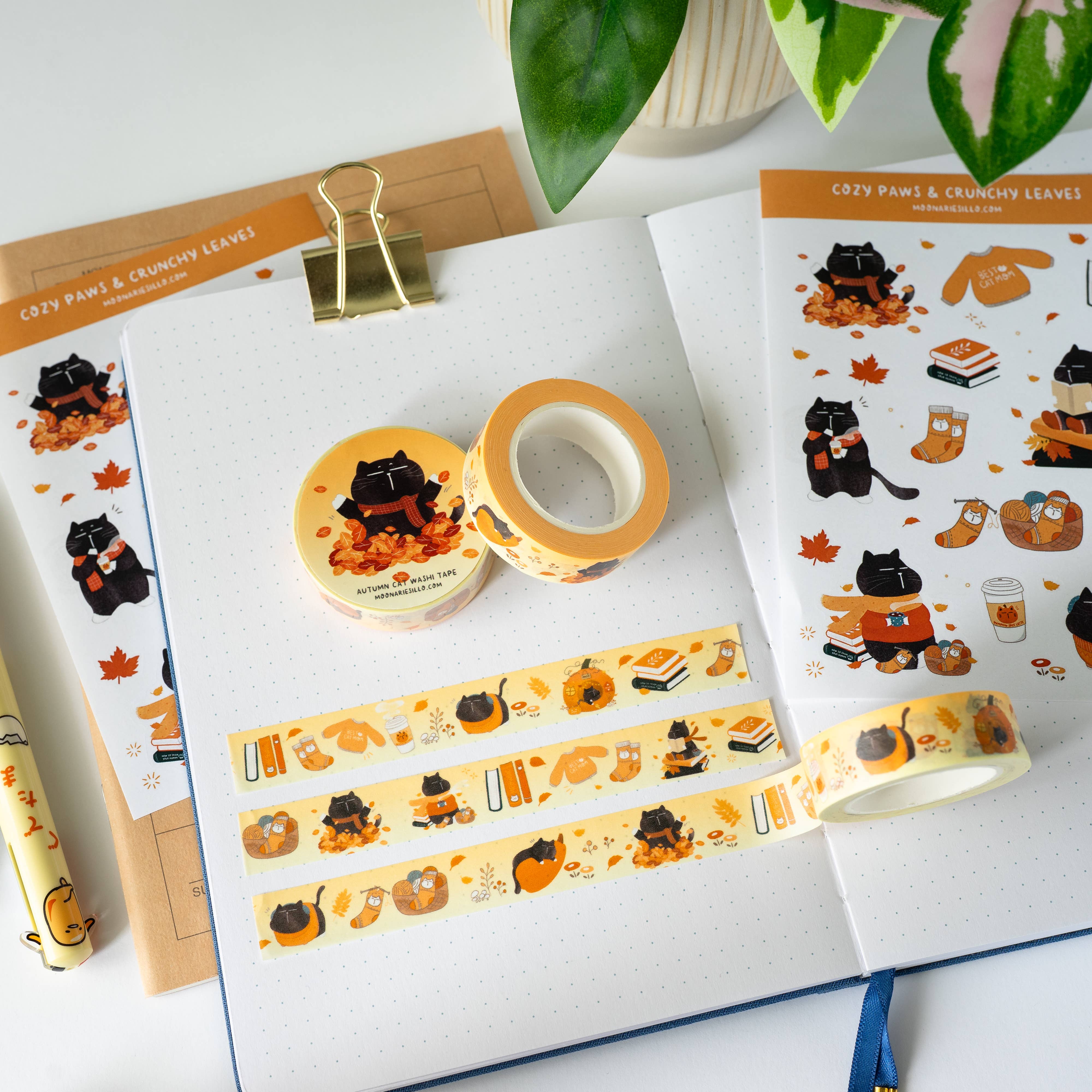 Moonaries illo - Wholesale Washi Tape - Cozy Fall Autumn Cat Washi Tape1