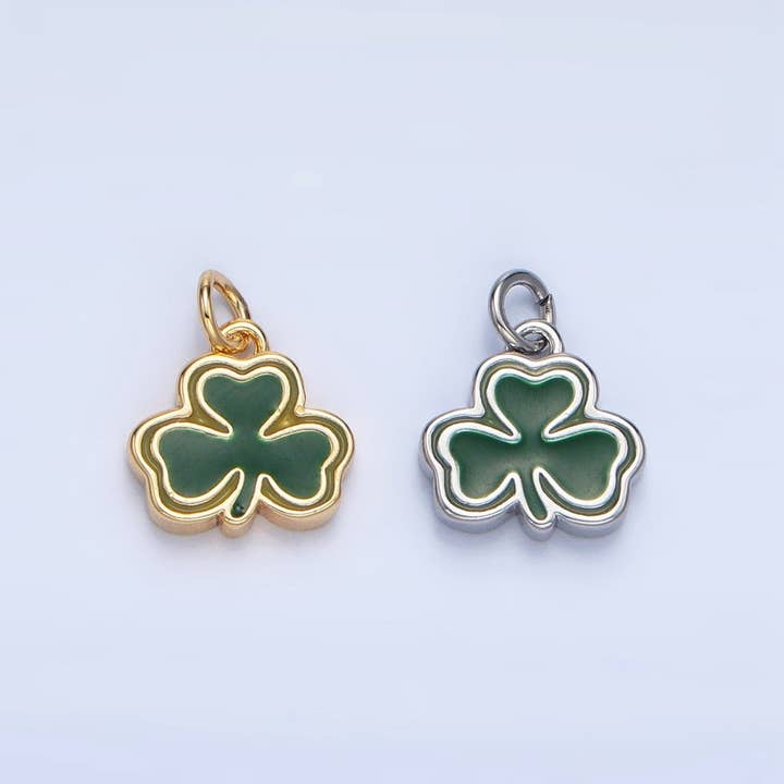Pingente de Trevo de Quatro Folhas em Esmalte Verde com Revestimento de Ouro 24K em Ouro e Prata | N1322 por atacado de Aim Eternal