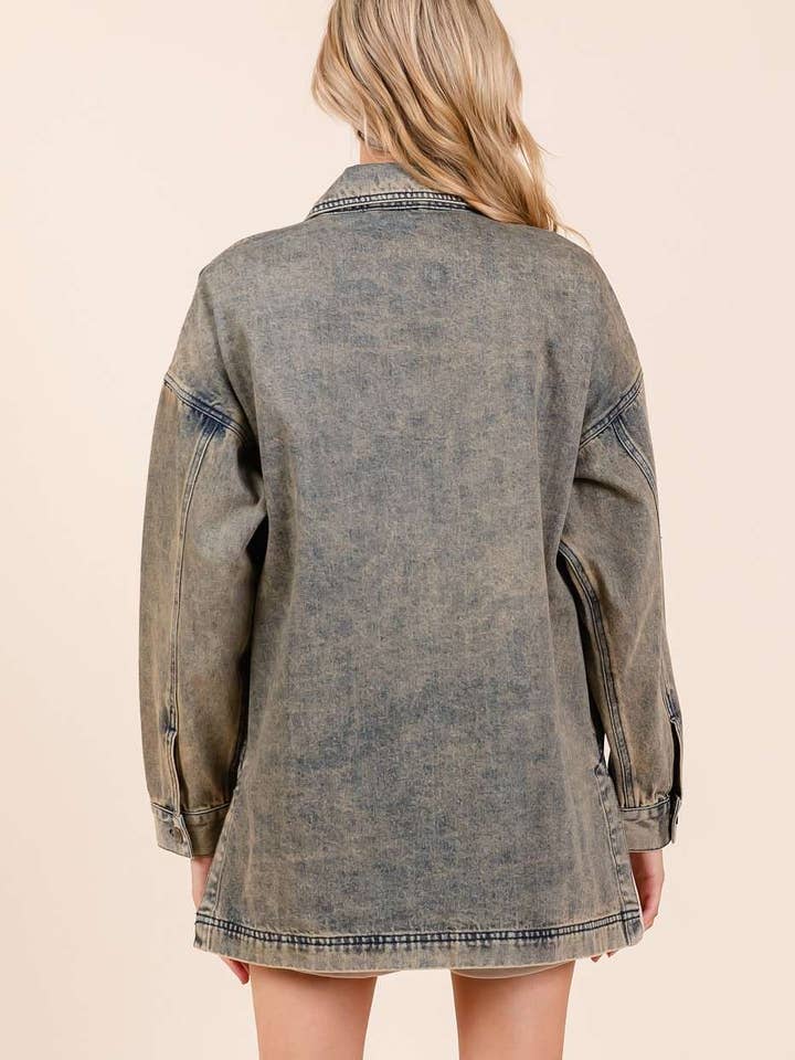 WASHED DENIM OVERSIZED BOXY FIT SHIRT JACKET for wholesale on Faire8
