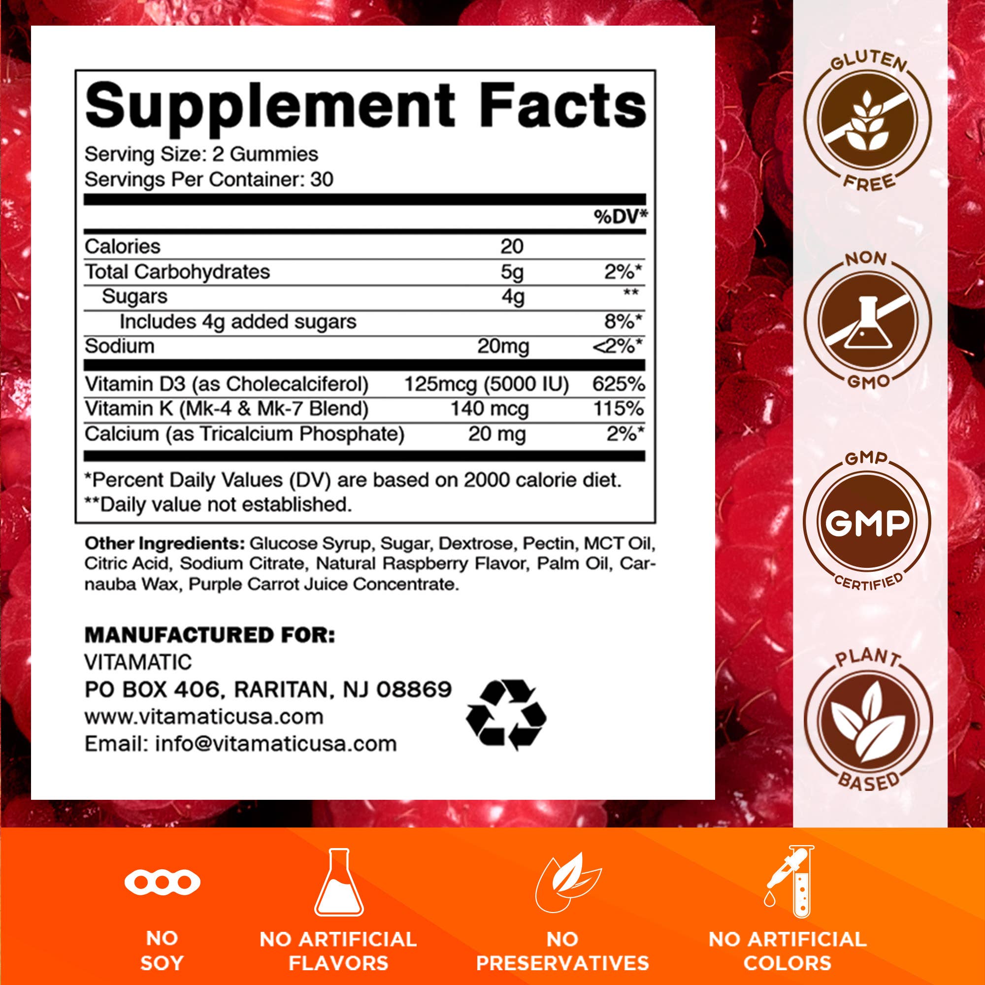 Vitamatic – wholesale Oral supplement/vitamin – Vitamatic D3 K2 | 60 Vegan Gummies1