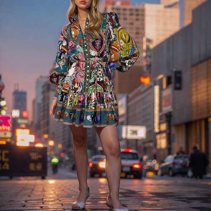 PRINTING Floral Print High Waist Tie Pleated Ruffle Hem A-Line Mini Skirt for wholesale on Faire