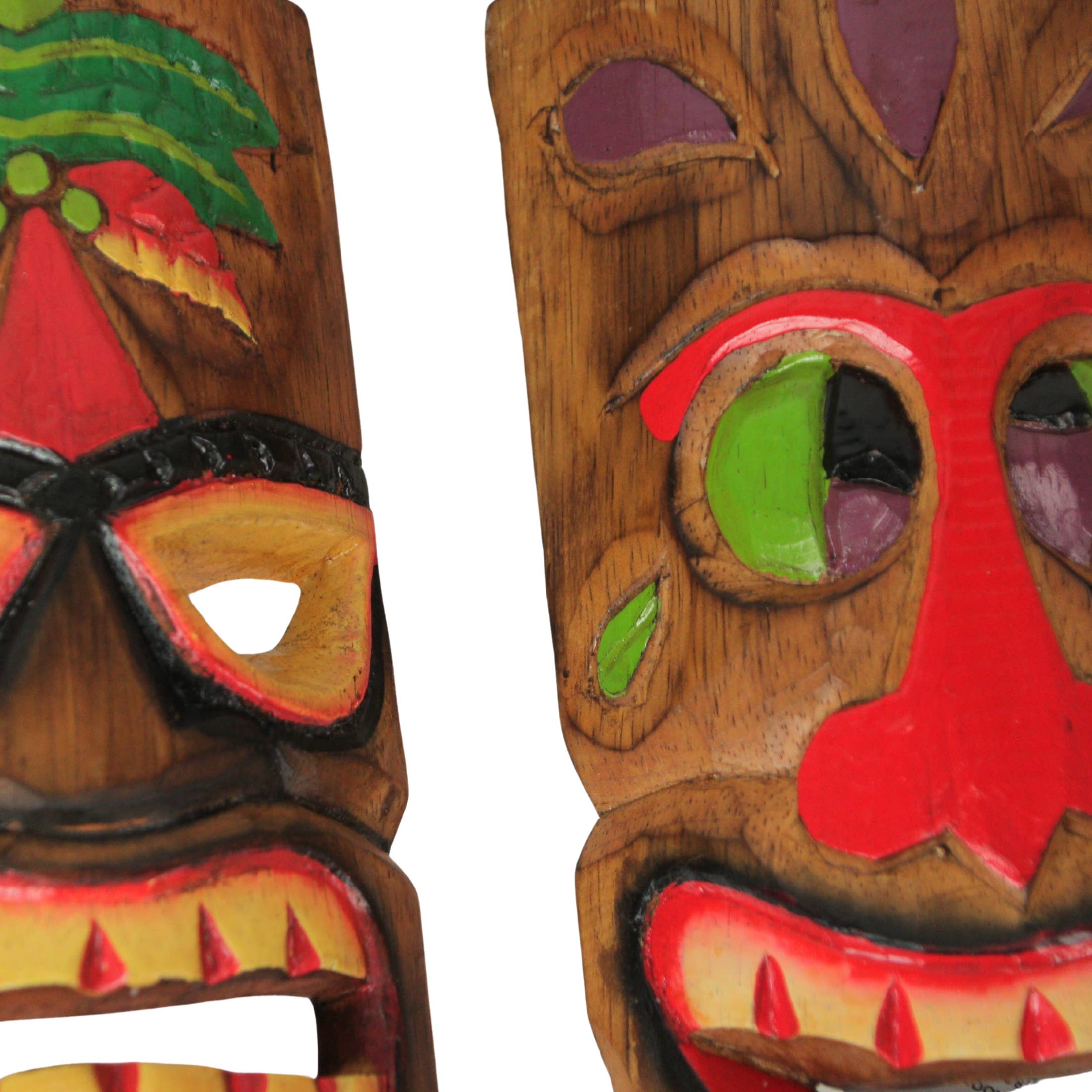 Zeckos – wholesale Sculpture – Set of 10 Hand Carved Wood Polynesian Tiki Masks 10 Inches8