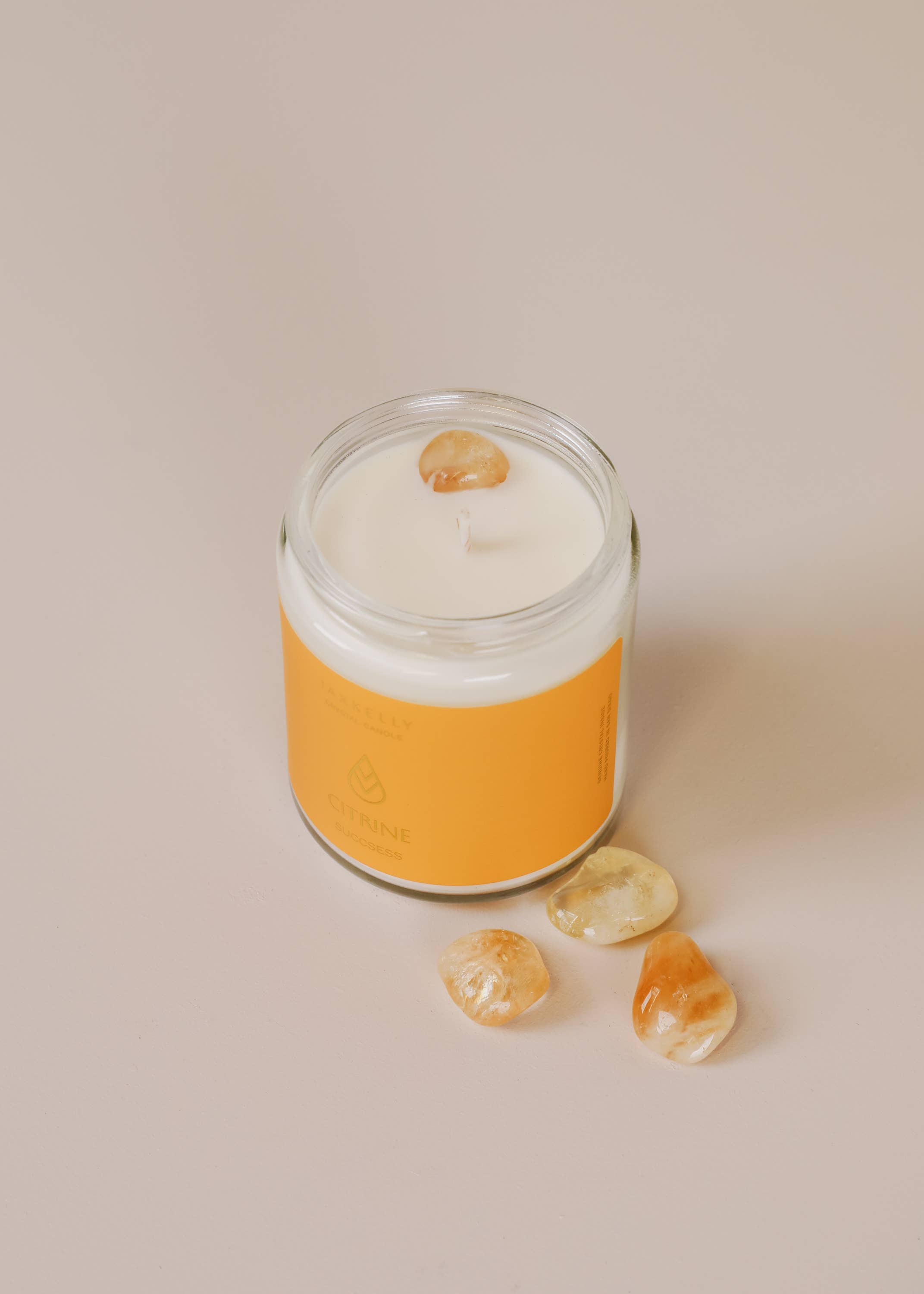 JaxKelly Candles - Wholesale Jar/Filled Candle - 9oz Clear Crystal Candles - Citrine - Success1